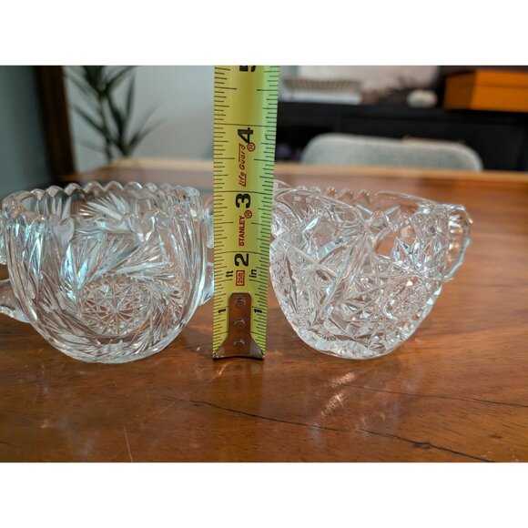 VTG ABP American Brilliant Cut Glass Pinwheel Hobstar Sugar Bowl & Creamer - Picture 9 of 12